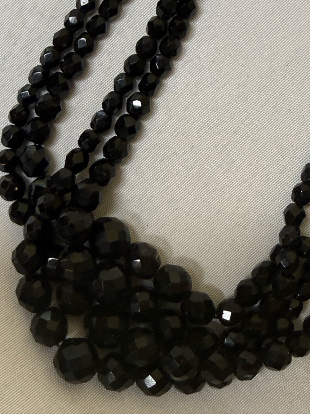 1950s Laguna Black Faceted Austrian Crystal 4 Strand Necklace Amazing
